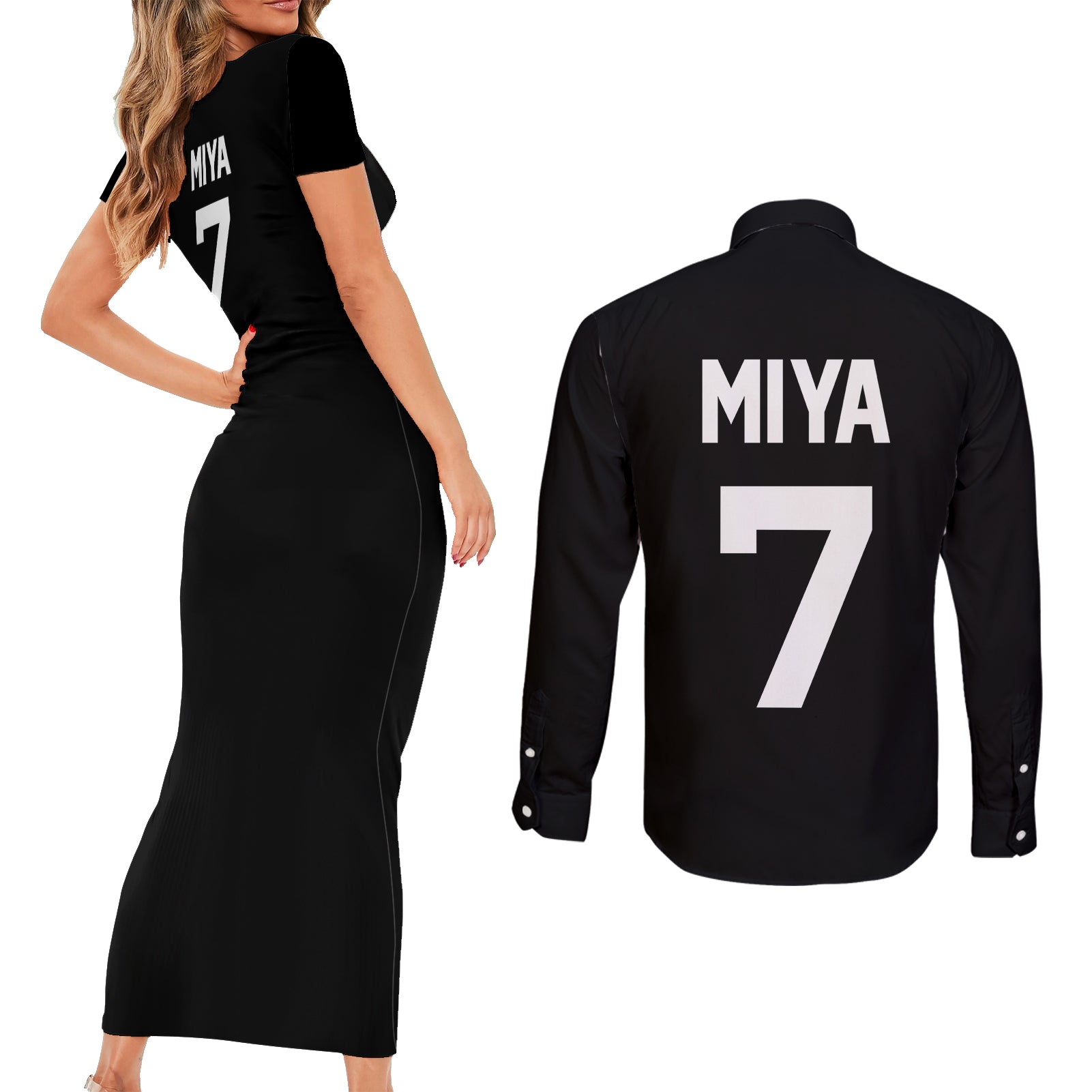 Inarizaki Atsumu Miya Couples Matching Short Sleeve Bodycon Dress and Long Sleeve Button Shirt Haikyu