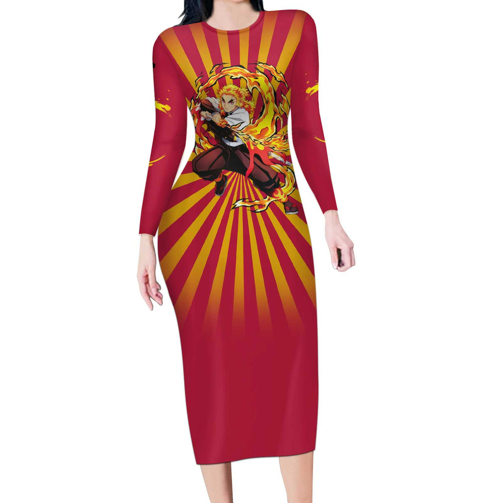 Rengoku - Demon Slayer Long Sleeve Bodycon Dress Anime Style
