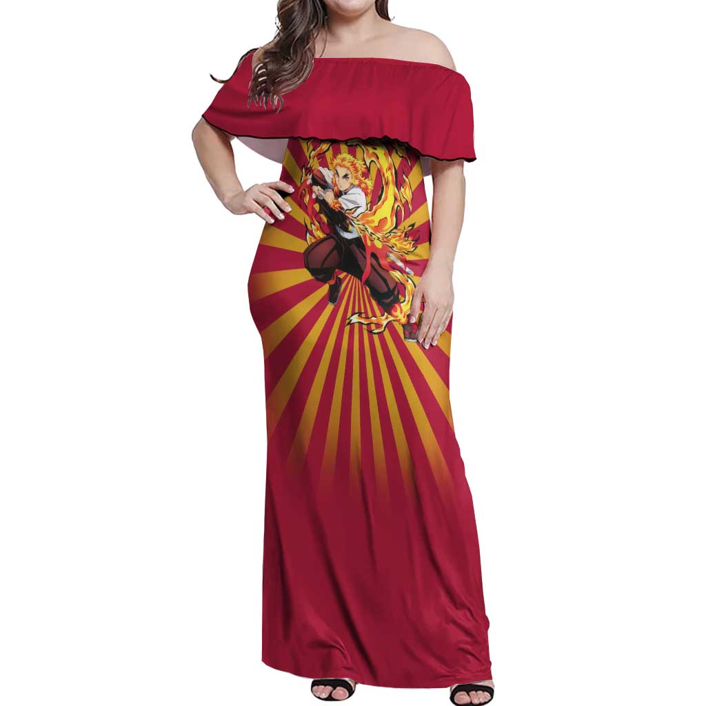 Rengoku - Demon Slayer Off Shoulder Maxi Dress Anime Style