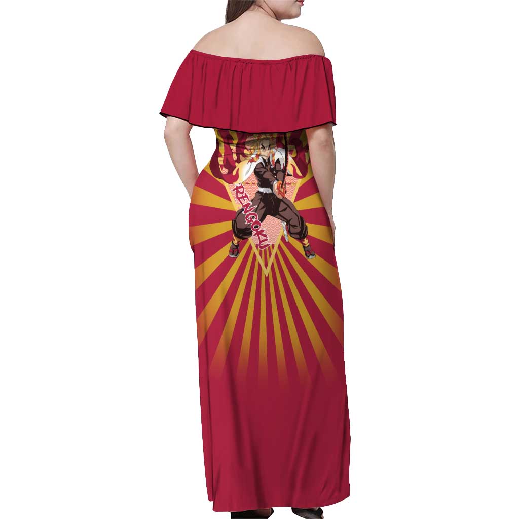 Rengoku - Demon Slayer Off Shoulder Maxi Dress Anime Style