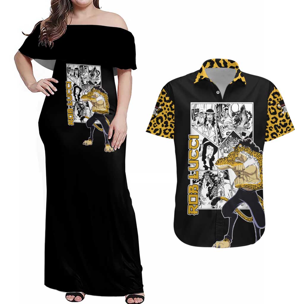 Rob Lucci - One Piece Couples Matching Off Shoulder Maxi Dress and Hawaiian Shirt Anime Mix Pattern Style