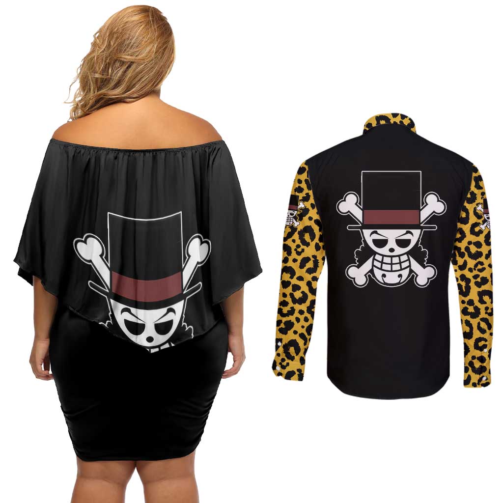 Rob Lucci - One Piece Couples Matching Off Shoulder Short Dress and Long Sleeve Button Shirt Anime Mix Pattern Style