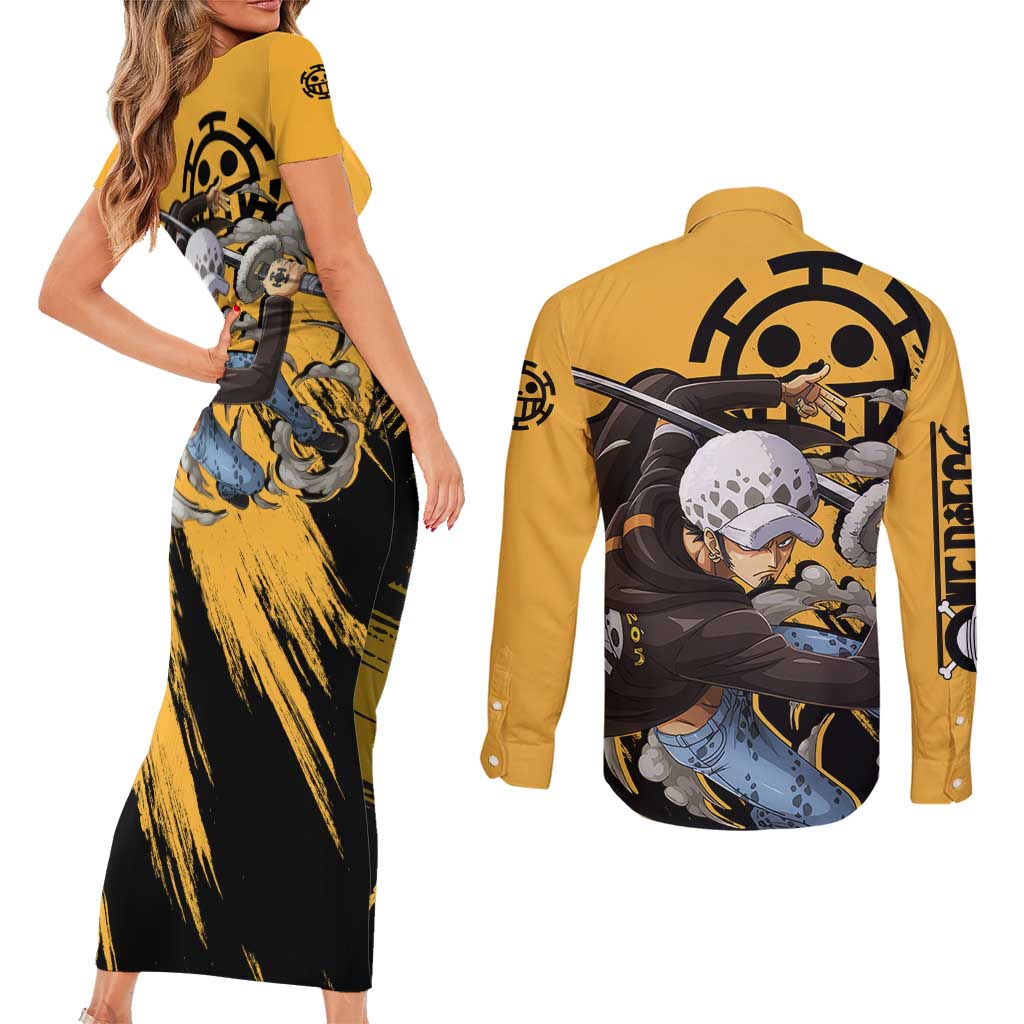 Trafalgar D. Water Law - One Piece Couples Matching Short Sleeve Bodycon Dress and Long Sleeve Button Shirt Anime Style