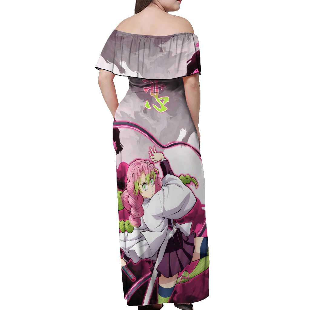 Mitsuri Kanroji - Demon Slayer Off Shoulder Maxi Dress Anime Style