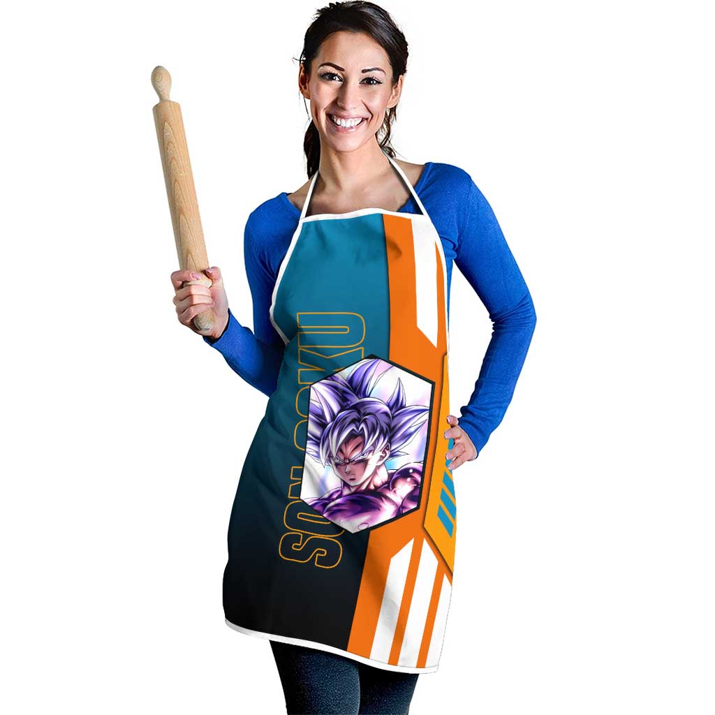 Son Goku from Dragon Ball Apron with Orange Gi, Power Pose, and Energy Effect Design - The Mazicc