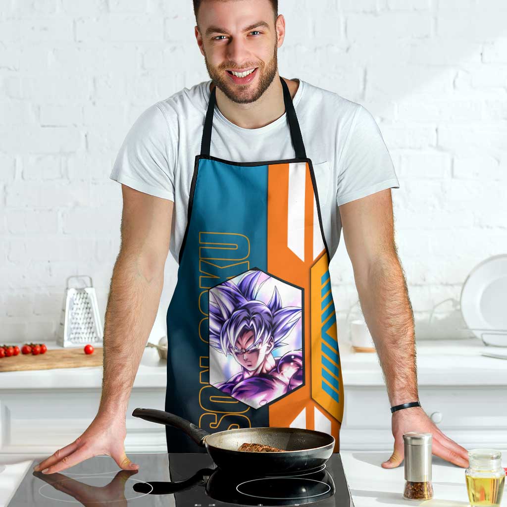 Son Goku from Dragon Ball Apron with Orange Gi, Power Pose, and Energy Effect Design - The Mazicc