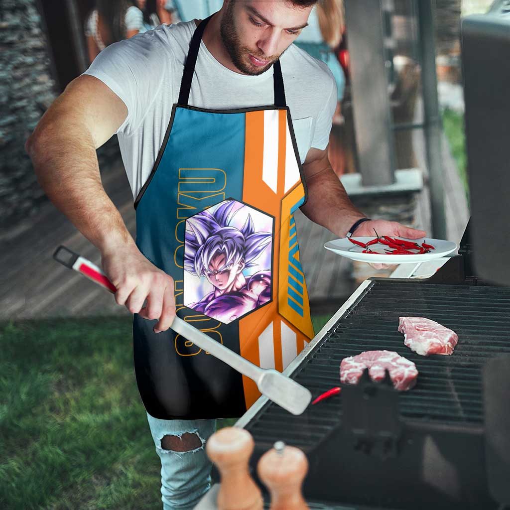 Son Goku from Dragon Ball Apron with Orange Gi, Power Pose, and Energy Effect Design - The Mazicc