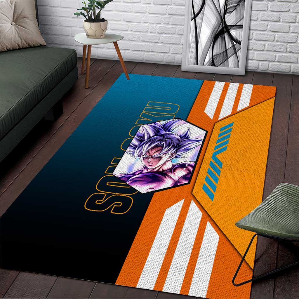 Son Goku from Dragon Ball Area Rug with Orange Gi, Power Pose, and Energy Effect Design - The Mazicc