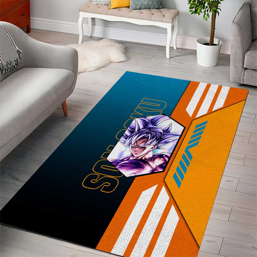 Son Goku from Dragon Ball Area Rug with Orange Gi, Power Pose, and Energy Effect Design - The Mazicc