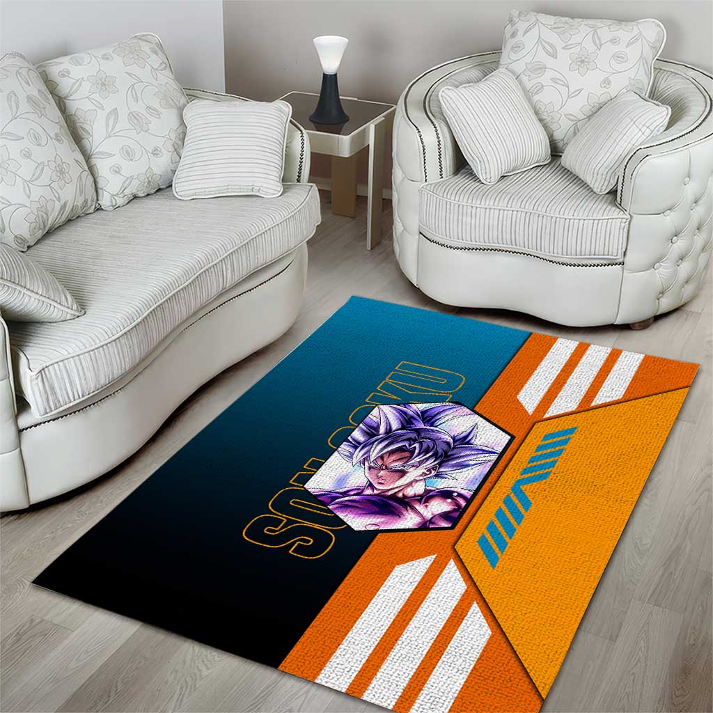 Son Goku from Dragon Ball Area Rug with Orange Gi, Power Pose, and Energy Effect Design - The Mazicc