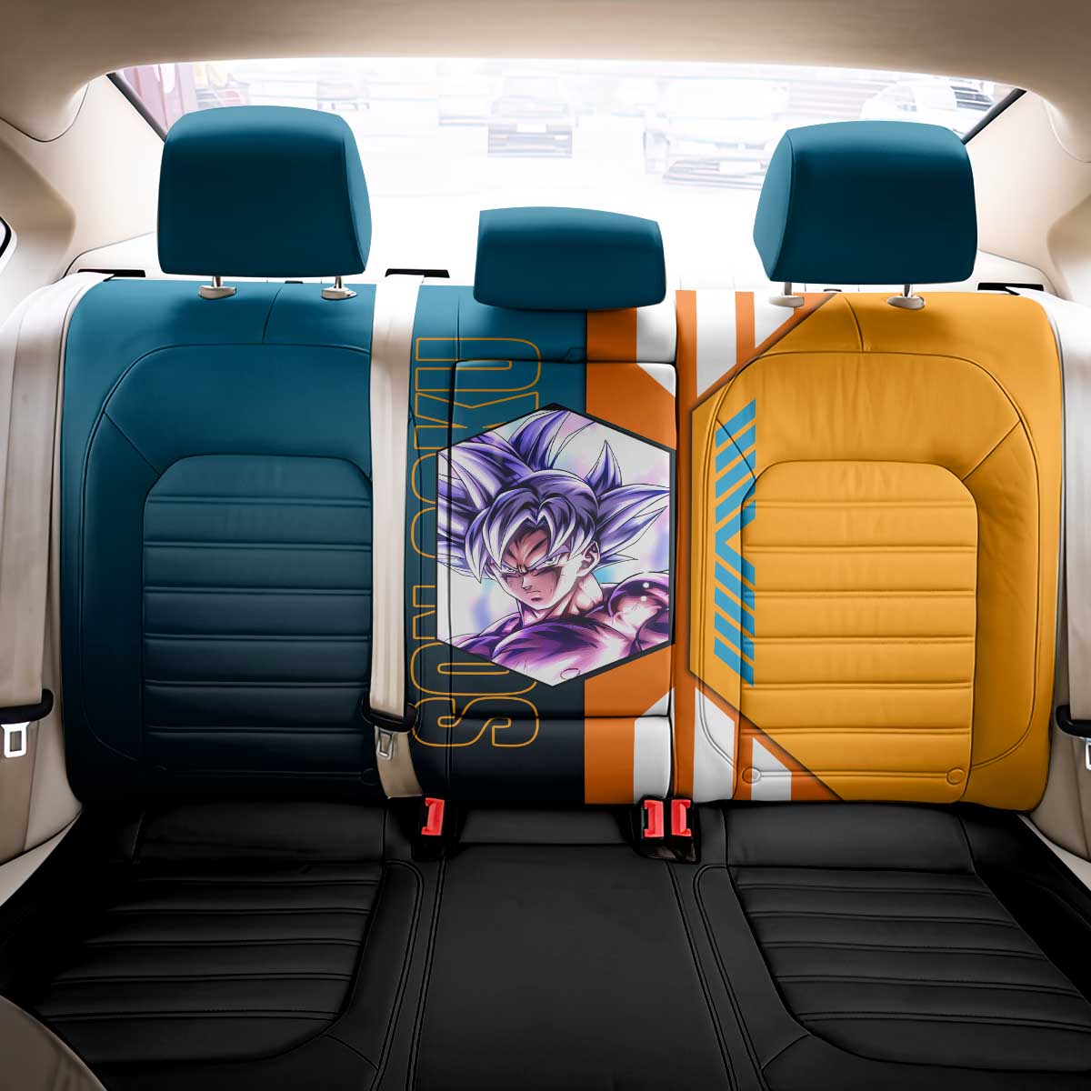 Son Goku from Dragon Ball Back Car Seat Cover with Orange Gi, Power Pose, and Energy Effect Design - The Mazicc