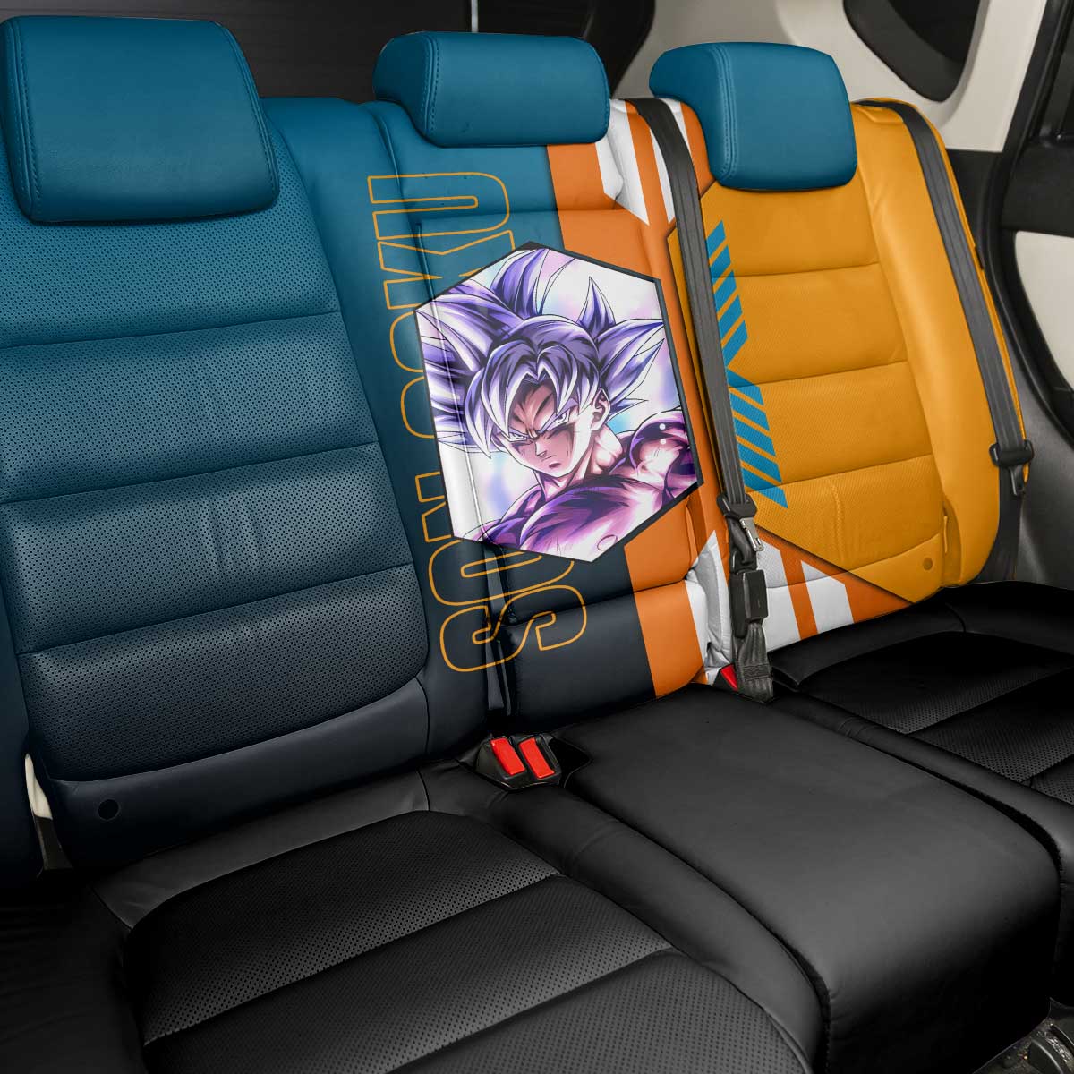 Son Goku from Dragon Ball Back Car Seat Cover with Orange Gi, Power Pose, and Energy Effect Design - The Mazicc