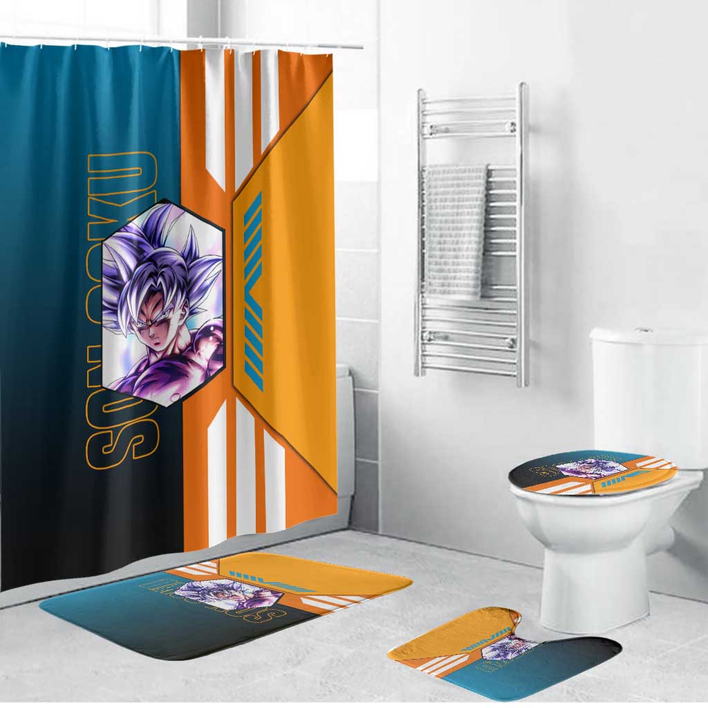 Son Goku from Dragon Ball Bathroom Set with Orange Gi, Power Pose, and Energy Effect Design - The Mazicc