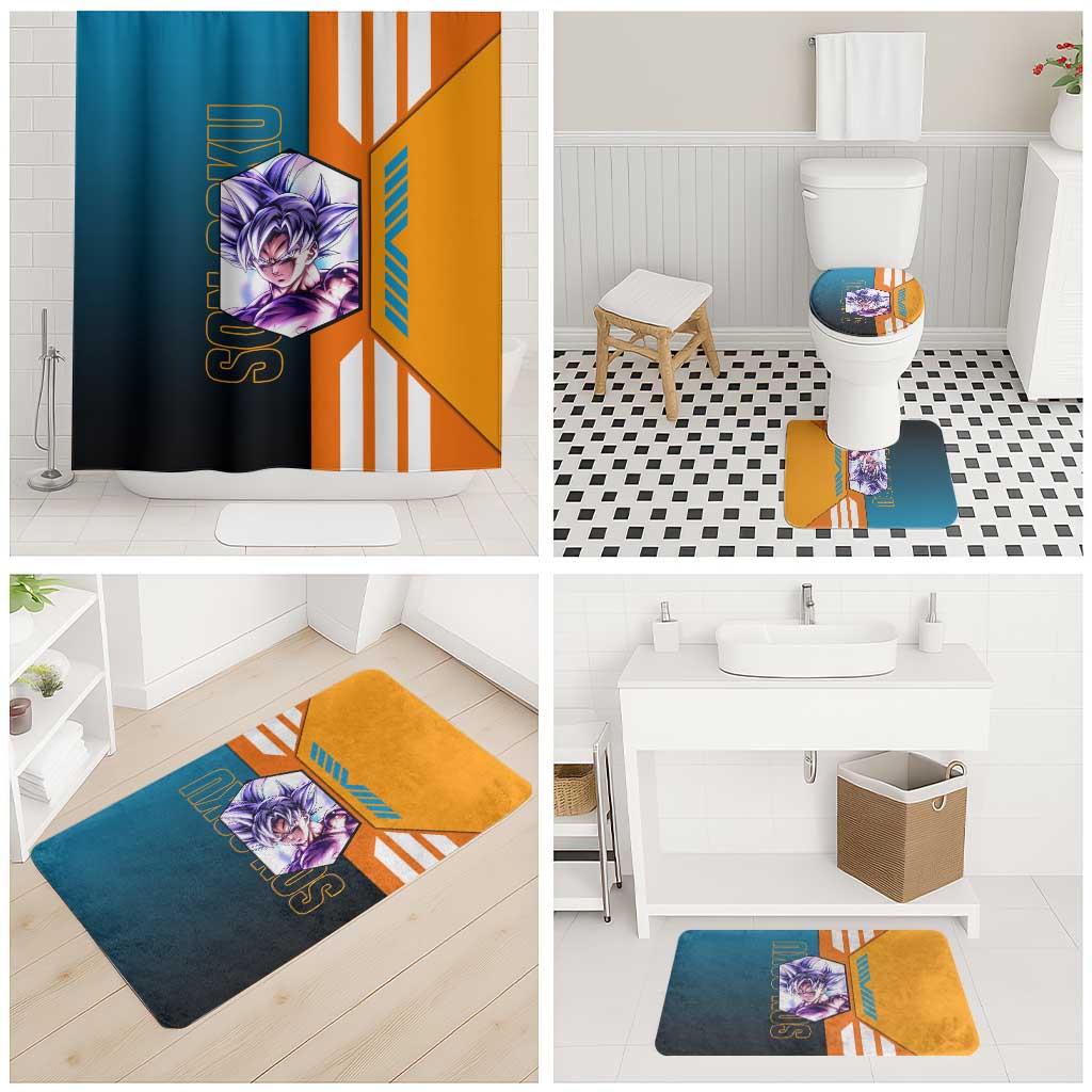 Son Goku from Dragon Ball Bathroom Set with Orange Gi, Power Pose, and Energy Effect Design - The Mazicc