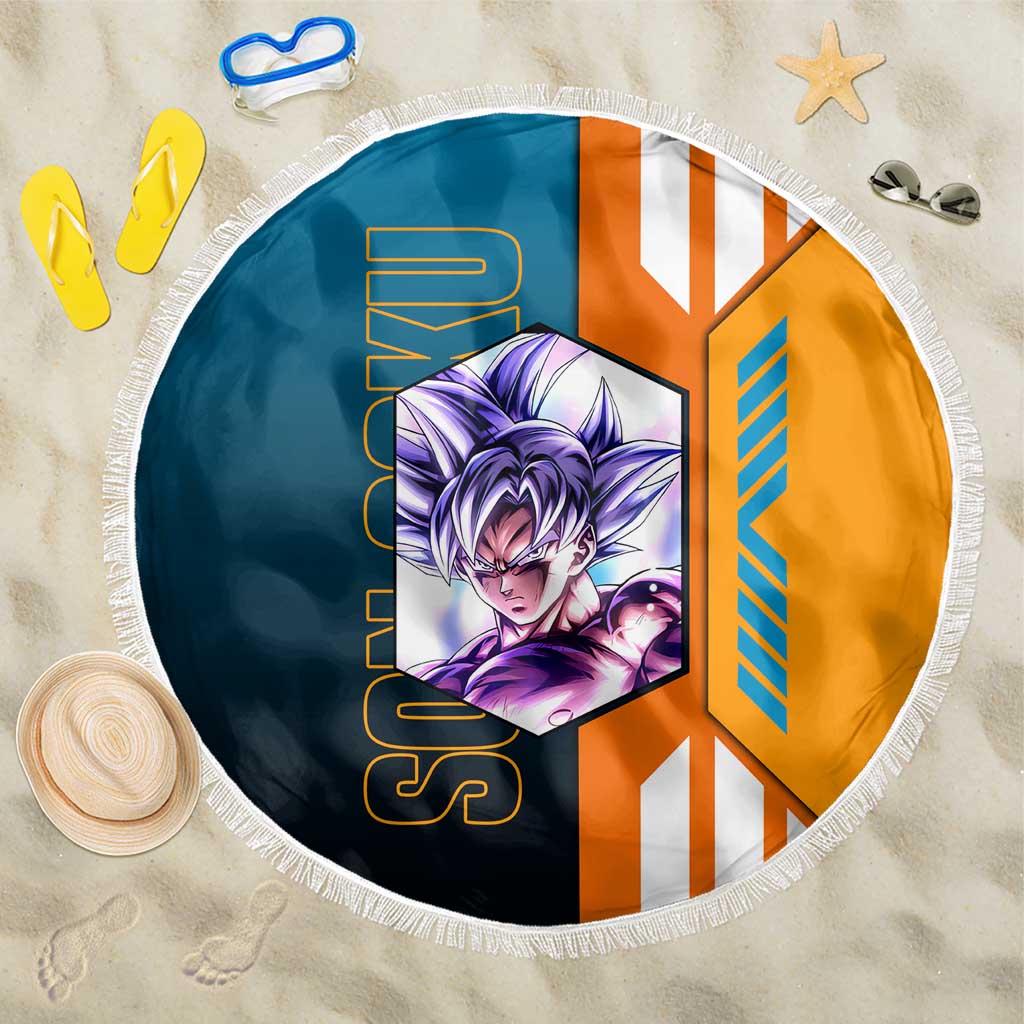 Son Goku from Dragon Ball Beach Blanket with Orange Gi, Power Pose, and Energy Effect Design - The Mazicc