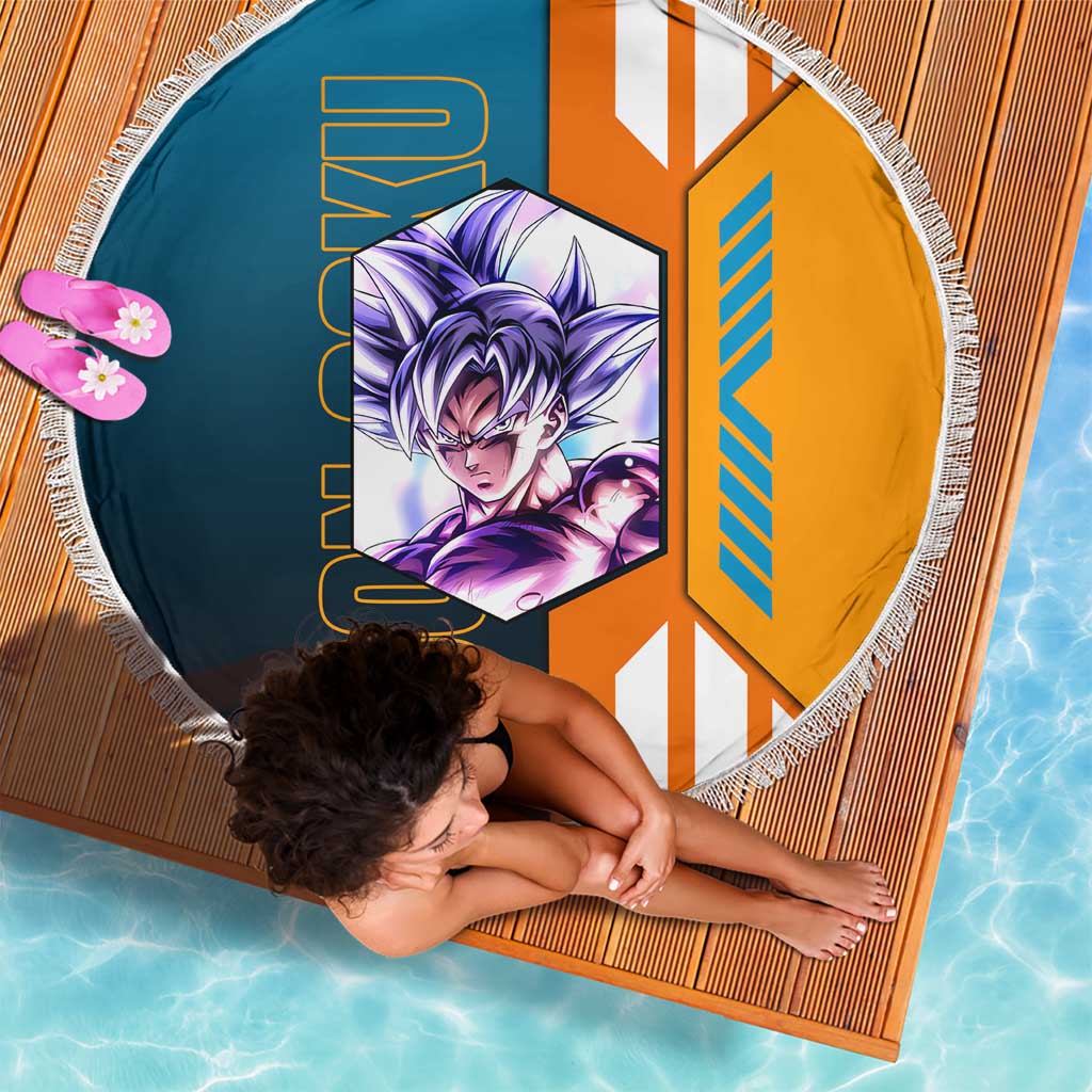 Son Goku from Dragon Ball Beach Blanket with Orange Gi, Power Pose, and Energy Effect Design - The Mazicc