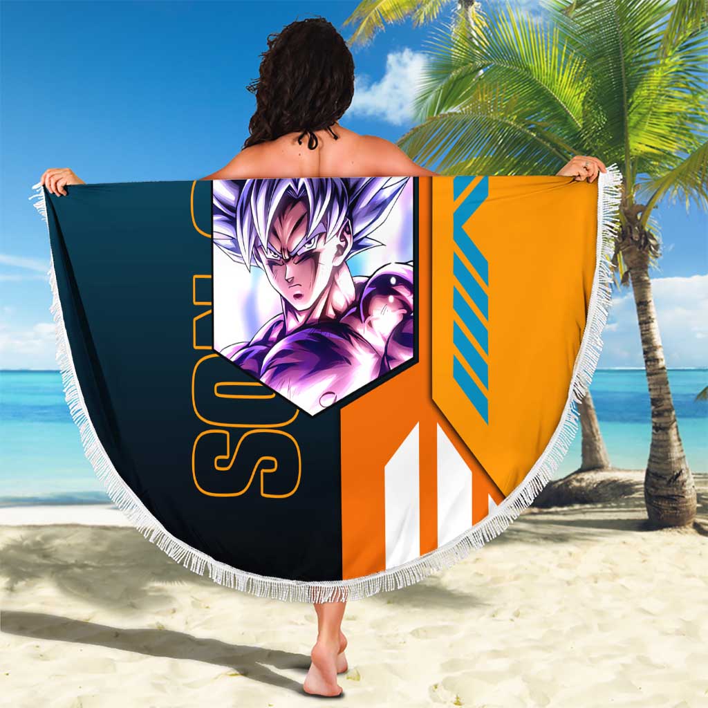 Son Goku from Dragon Ball Beach Blanket with Orange Gi, Power Pose, and Energy Effect Design - The Mazicc