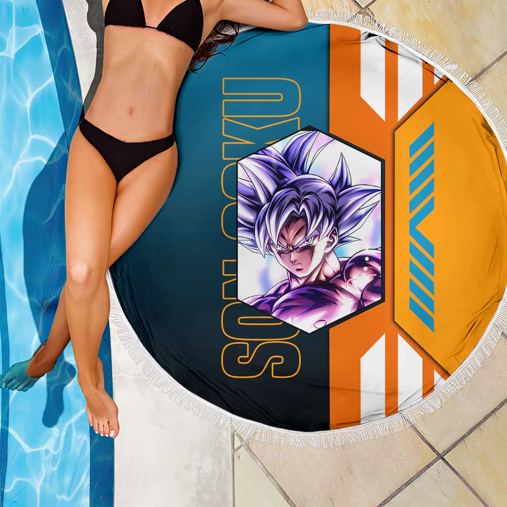 Son Goku from Dragon Ball Beach Blanket with Orange Gi, Power Pose, and Energy Effect Design - The Mazicc