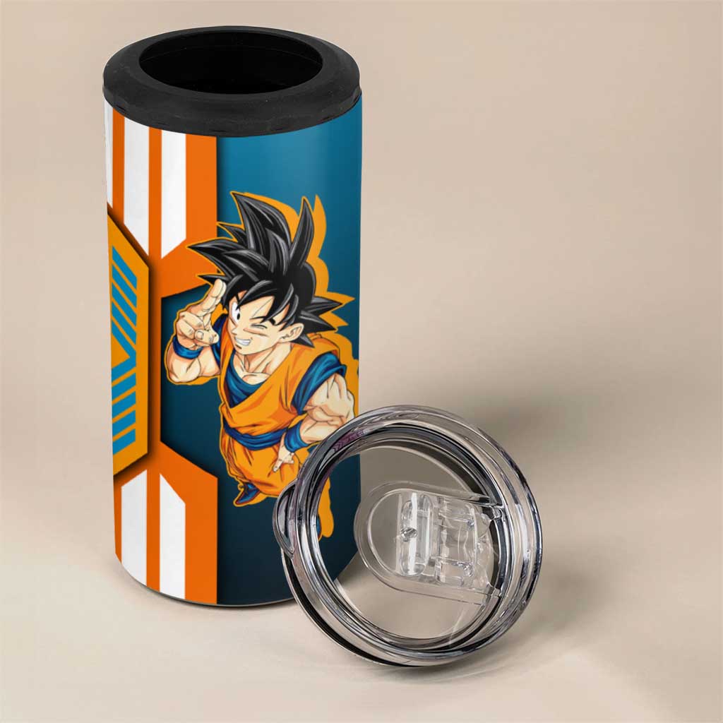 Son Goku from Dragon Ball 4 in 1 Can Cooler Tumbler with Orange Gi, Power Pose, and Energy Effect Design - The Mazicc
