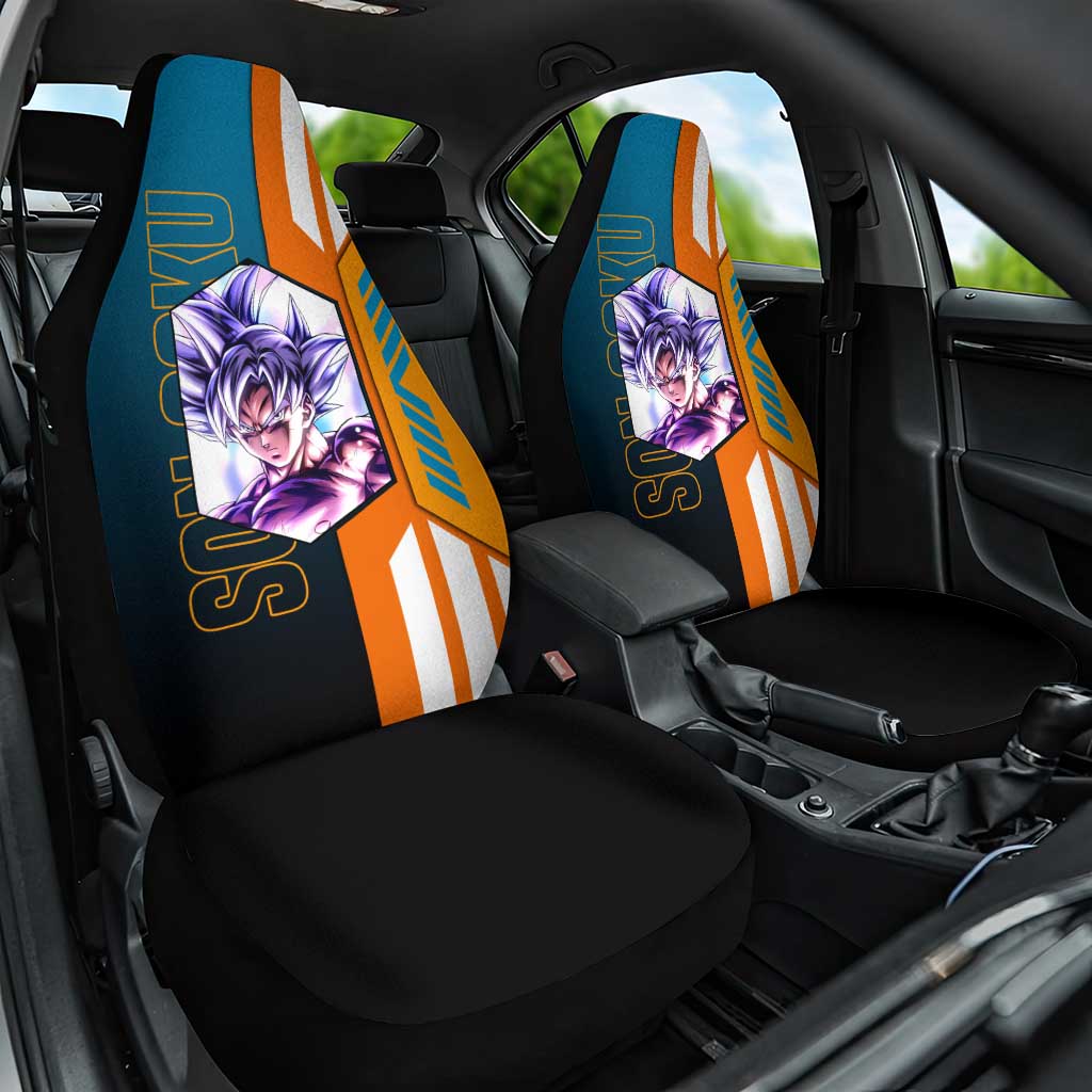 Son Goku from Dragon Ball Car Seat Cover with Orange Gi, Power Pose, and Energy Effect Design - The Mazicc