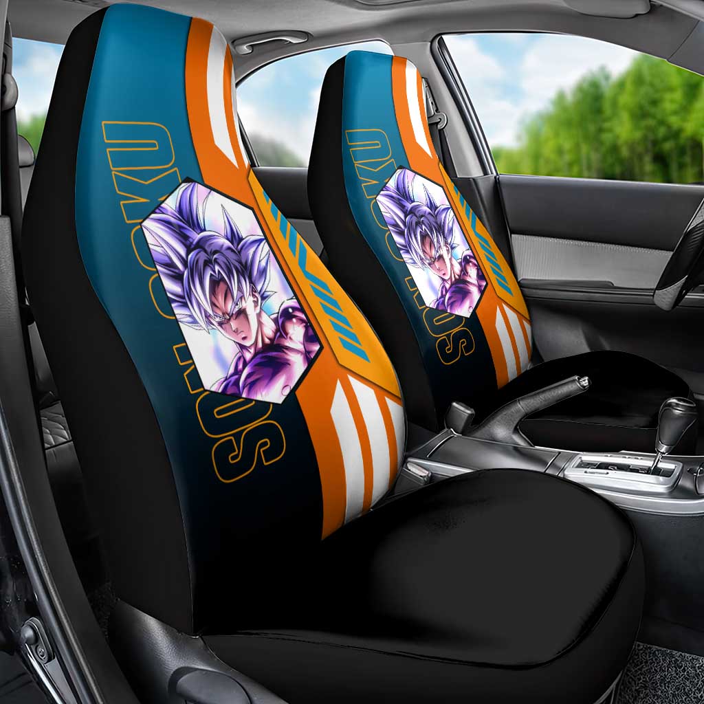 Son Goku from Dragon Ball Car Seat Cover with Orange Gi, Power Pose, and Energy Effect Design - The Mazicc