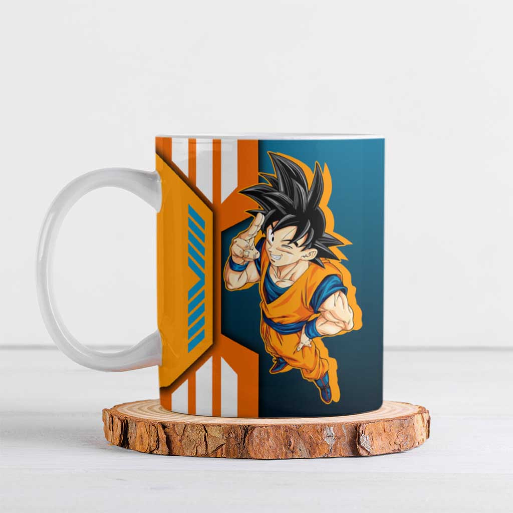 Son Goku from Dragon Ball Ceramic Mug with Orange Gi, Power Pose, and Energy Effect Design - The Mazicc