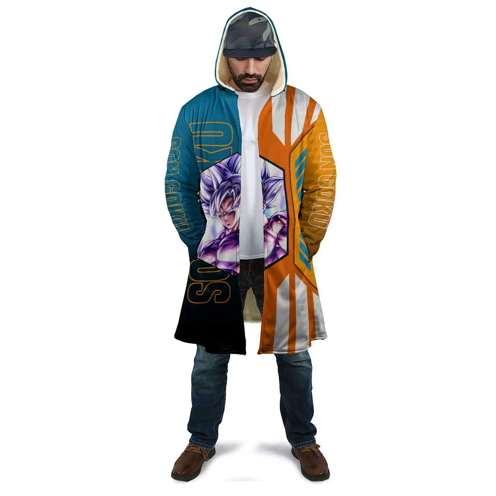 Son Goku from Dragon Ball Cloak with Orange Gi, Power Pose, and Energy Effect Design - The Mazicc