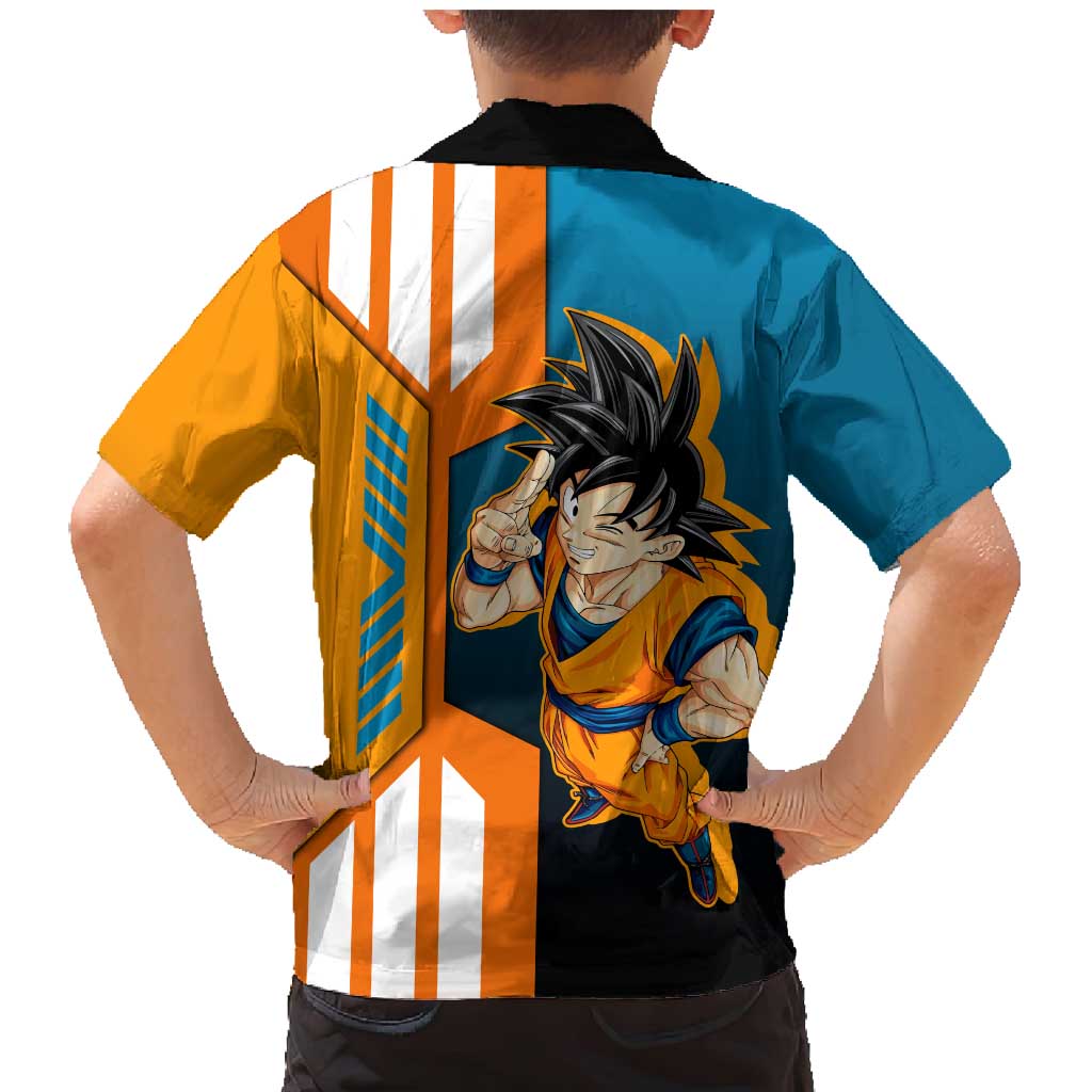 Son Goku from Dragon Ball Family Matching Mermaid Dress and Hawaiian Shirt with Orange Gi, Power Pose, and Energy Effect Design - The Mazicc