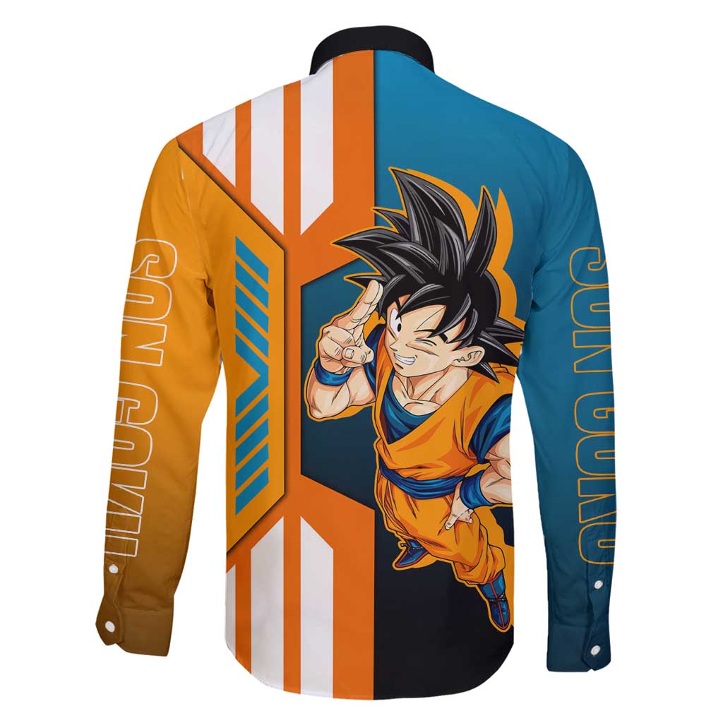 Son Goku from Dragon Ball Family Matching Mermaid Dress and Hawaiian Shirt with Orange Gi, Power Pose, and Energy Effect Design - The Mazicc
