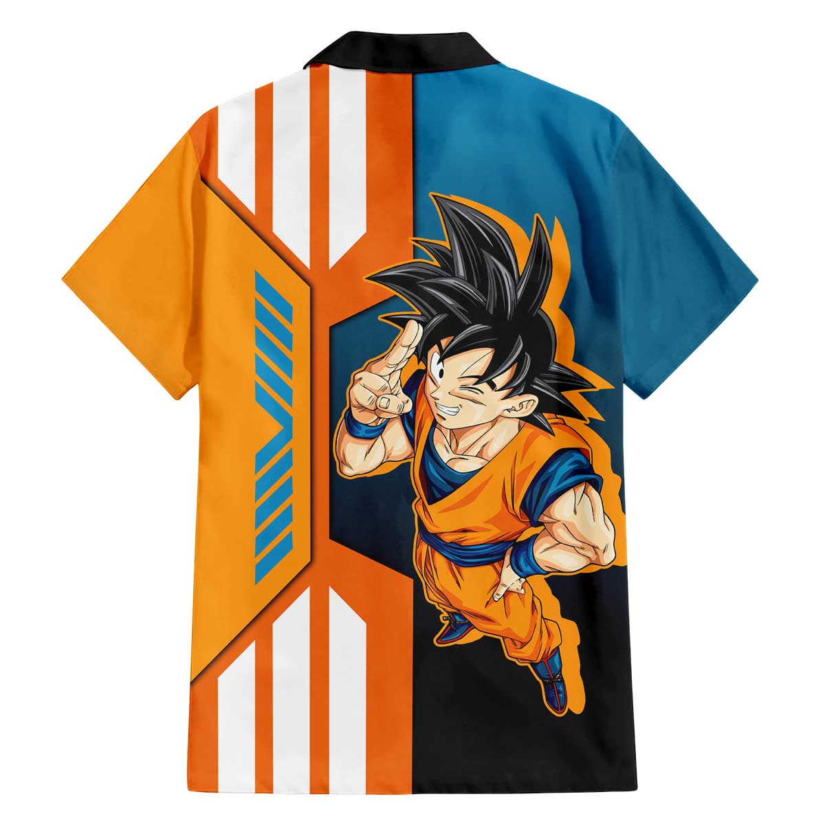 Son Goku from Dragon Ball Family Matching Off The Shoulder Long Sleeve Dress and Hawaiian Shirt with Orange Gi, Power Pose, and Energy Effect Design - The Mazicc