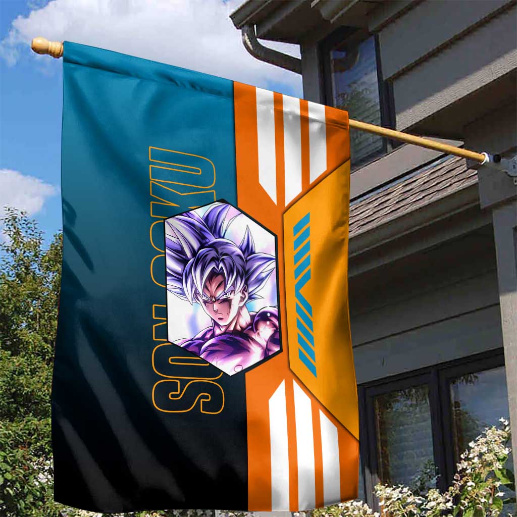 Son Goku from Dragon Ball Garden Flag with Orange Gi, Power Pose, and Energy Effect Design - The Mazicc