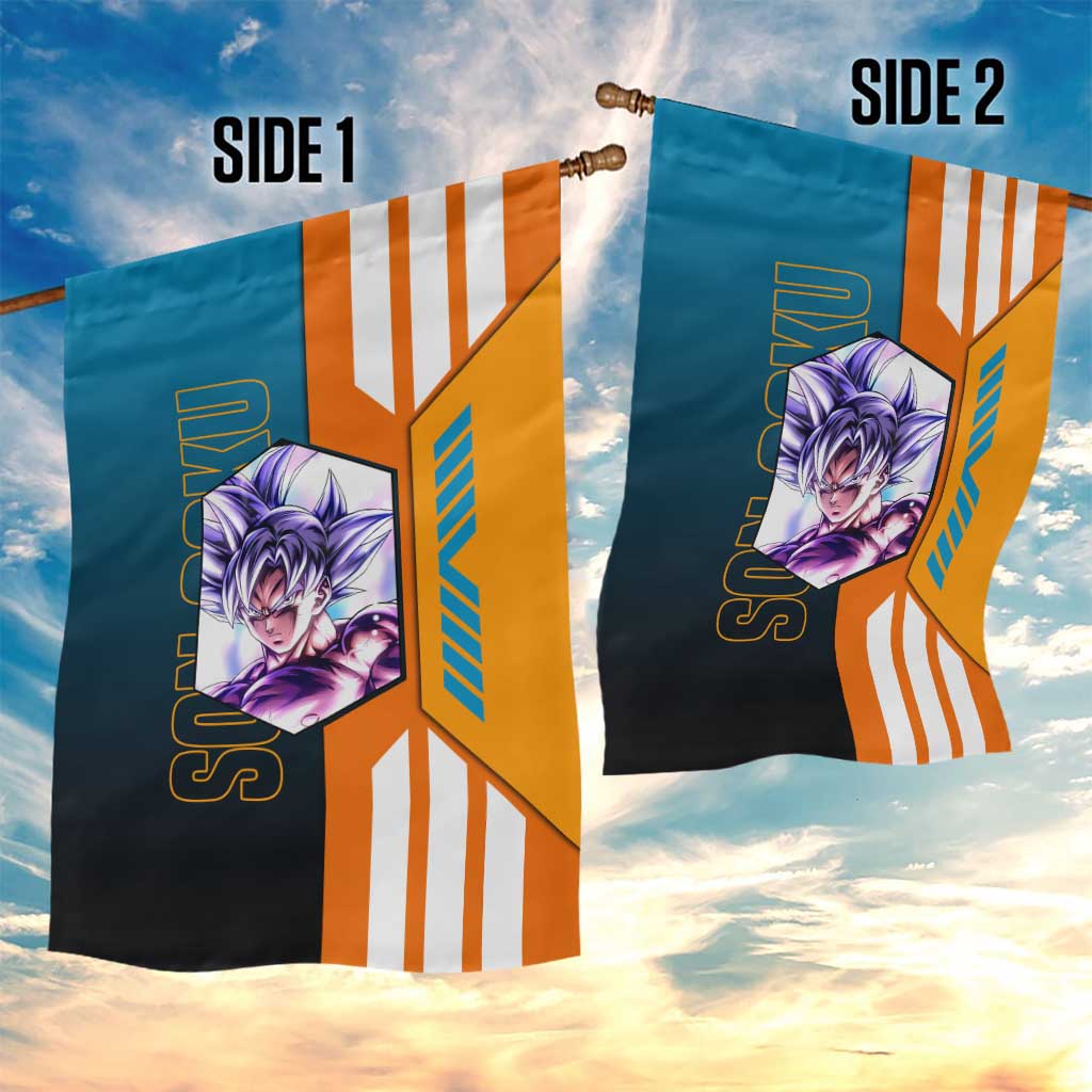 Son Goku from Dragon Ball Garden Flag with Orange Gi, Power Pose, and Energy Effect Design - The Mazicc