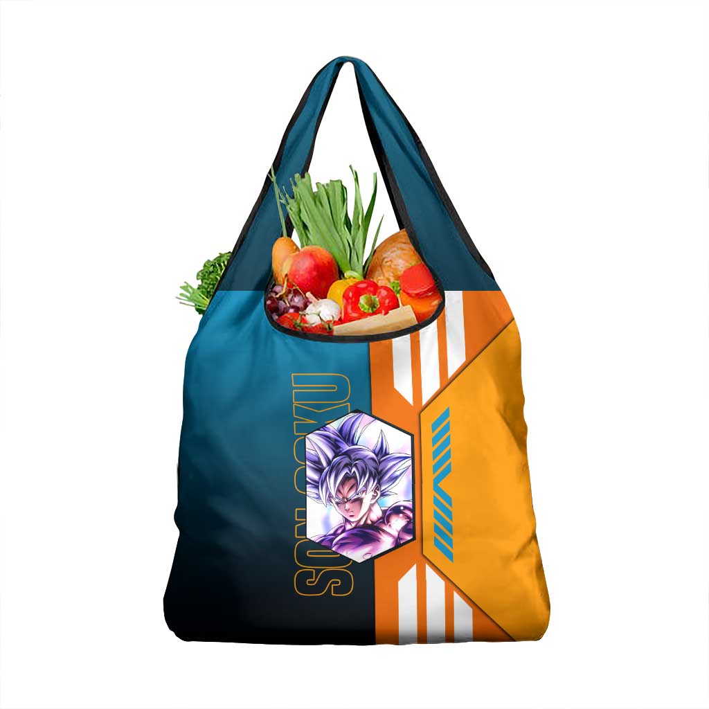 Son Goku from Dragon Ball Grocery Bag with Orange Gi, Power Pose, and Energy Effect Design - The Mazicc