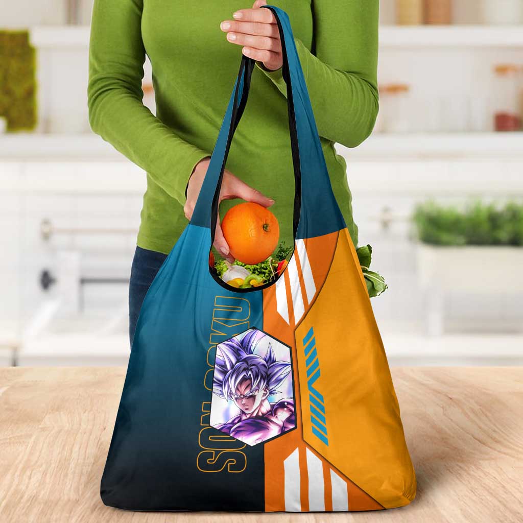 Son Goku from Dragon Ball Grocery Bag with Orange Gi, Power Pose, and Energy Effect Design - The Mazicc