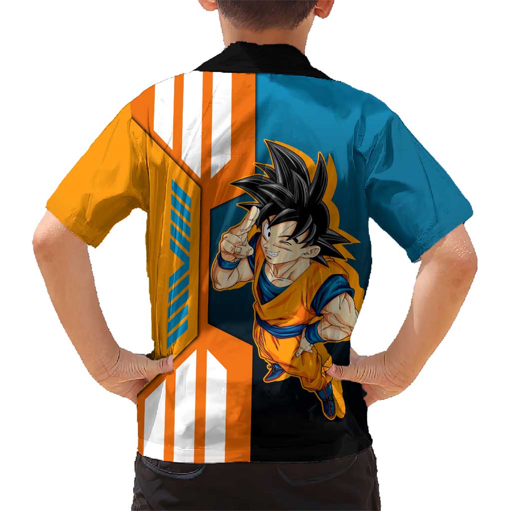 Son Goku from Dragon Ball Hawaiian Shirt with Orange Gi, Power Pose, and Energy Effect Design - The Mazicc