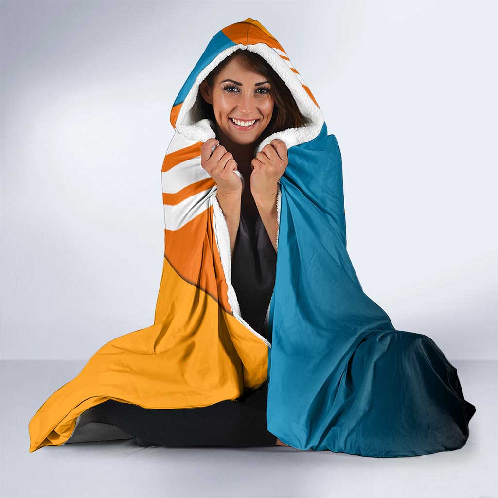 Son Goku from Dragon Ball Hooded Blanket with Orange Gi, Power Pose, and Energy Effect Design - The Mazicc
