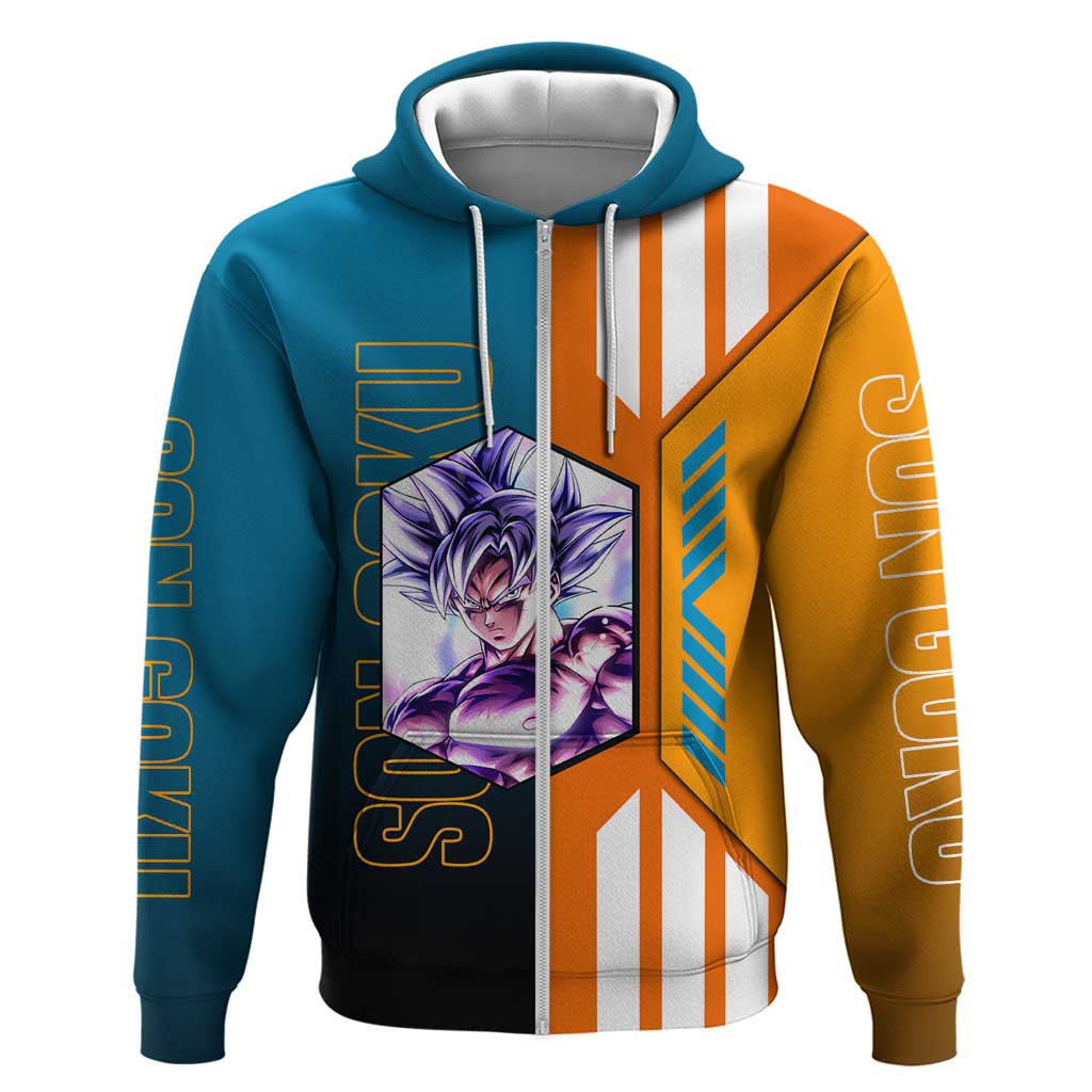 Son Goku from Dragon Ball Hoodie with Orange Gi, Power Pose, and Energy Effect Design - The Mazicc