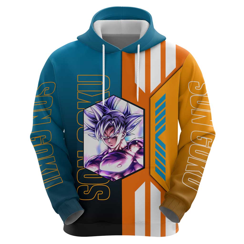 Son Goku from Dragon Ball Hoodie with Orange Gi, Power Pose, and Energy Effect Design - The Mazicc