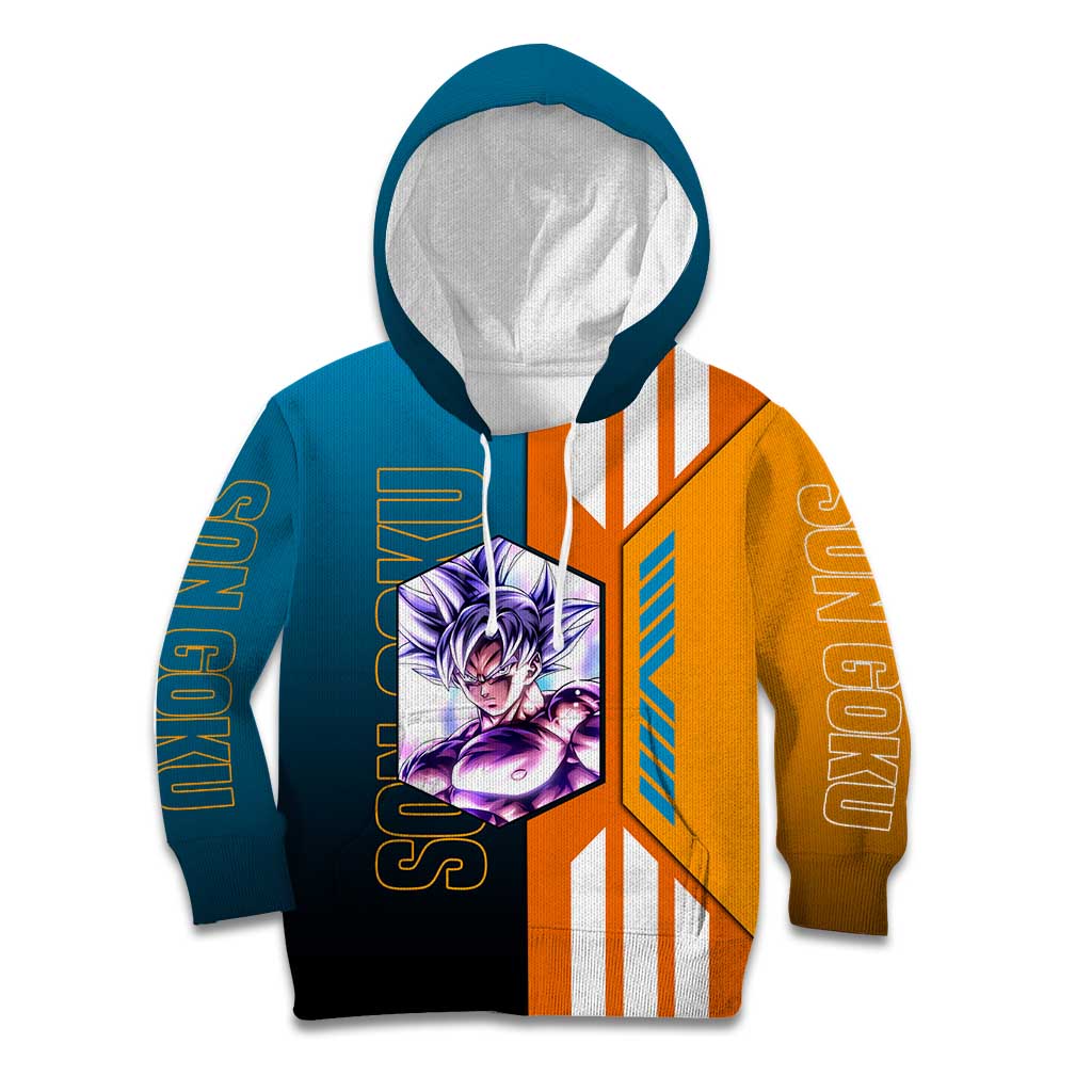 Son Goku from Dragon Ball Kid Hoodie with Orange Gi, Power Pose, and Energy Effect Design - The Mazicc