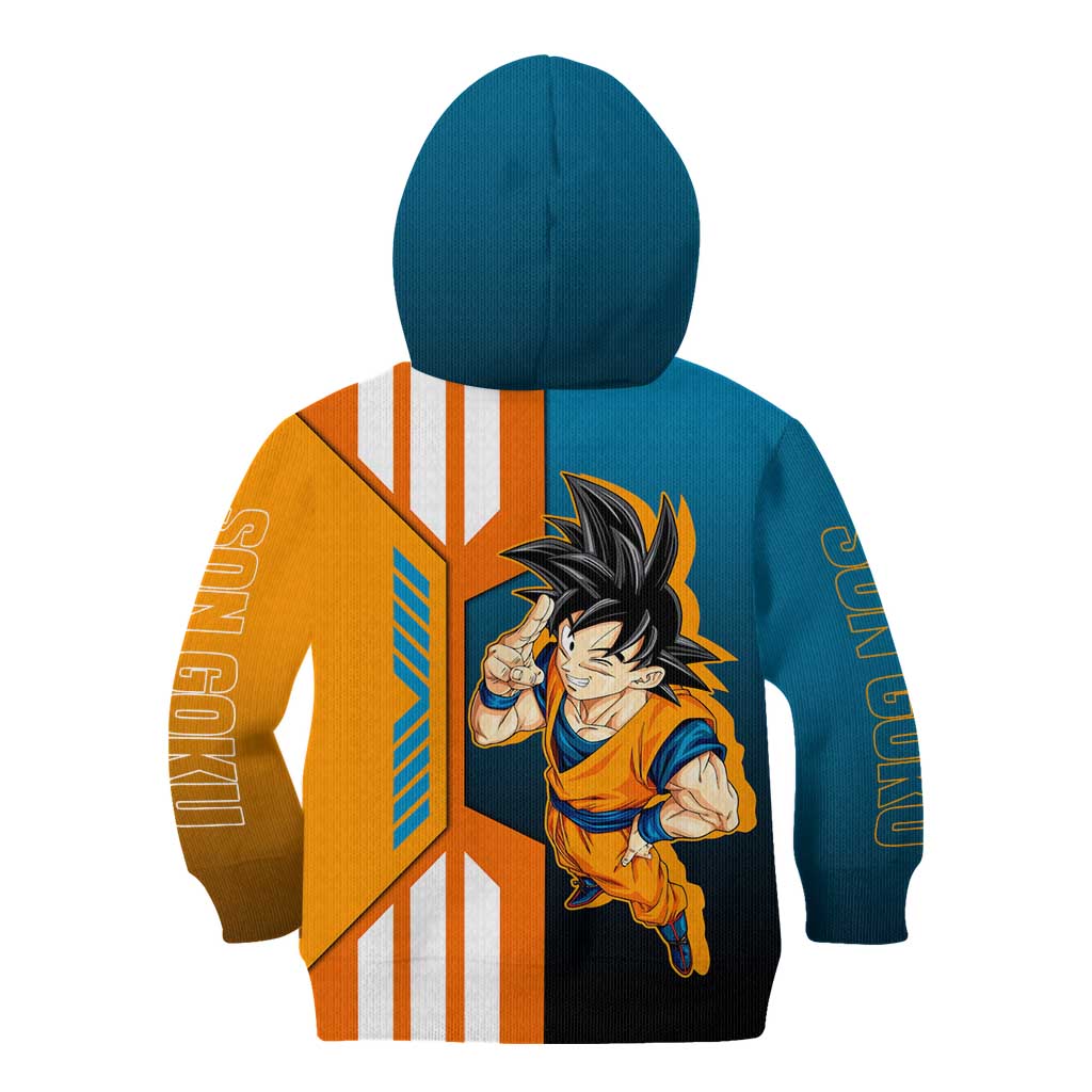 Son Goku from Dragon Ball Kid Hoodie with Orange Gi, Power Pose, and Energy Effect Design - The Mazicc