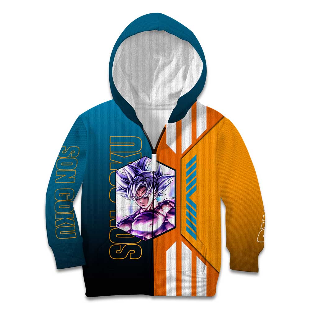 Son Goku from Dragon Ball Kid Hoodie with Orange Gi, Power Pose, and Energy Effect Design - The Mazicc