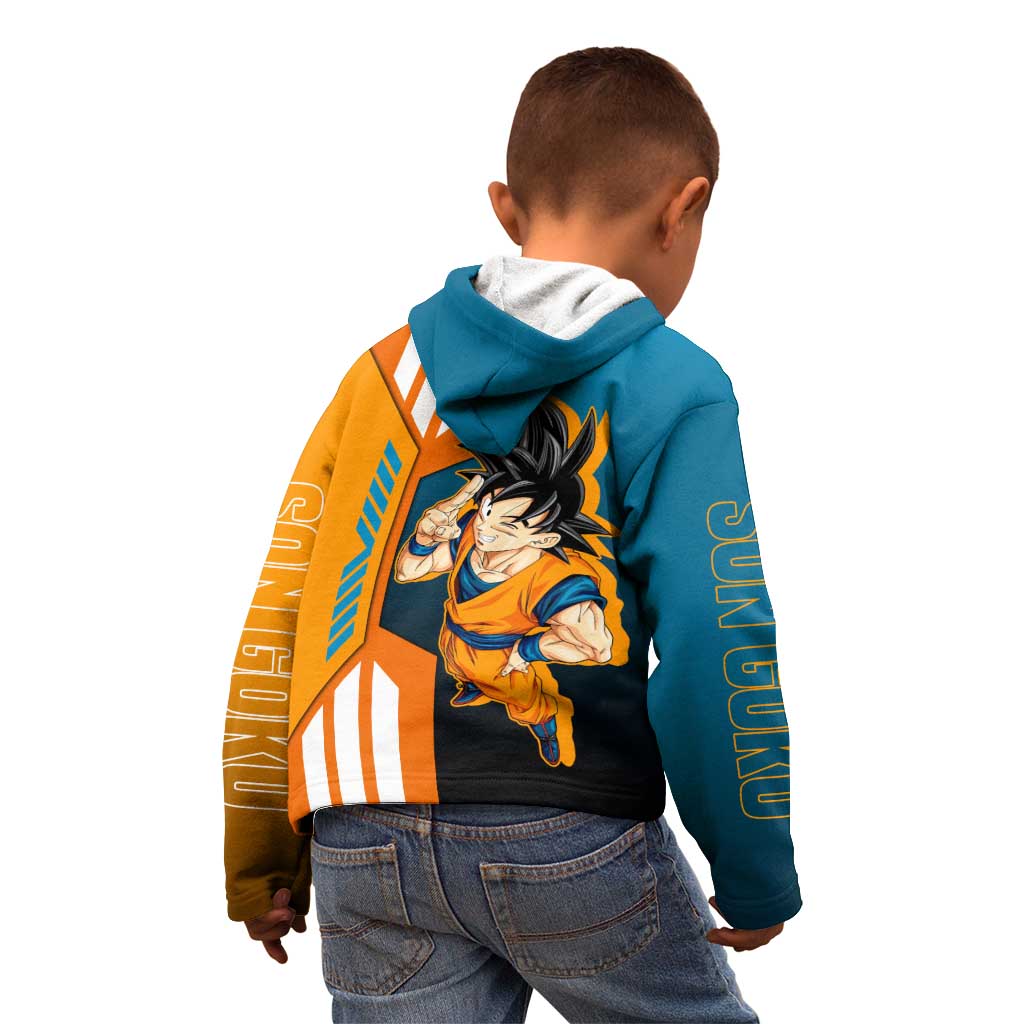 Son Goku from Dragon Ball Kid Hoodie with Orange Gi, Power Pose, and Energy Effect Design - The Mazicc