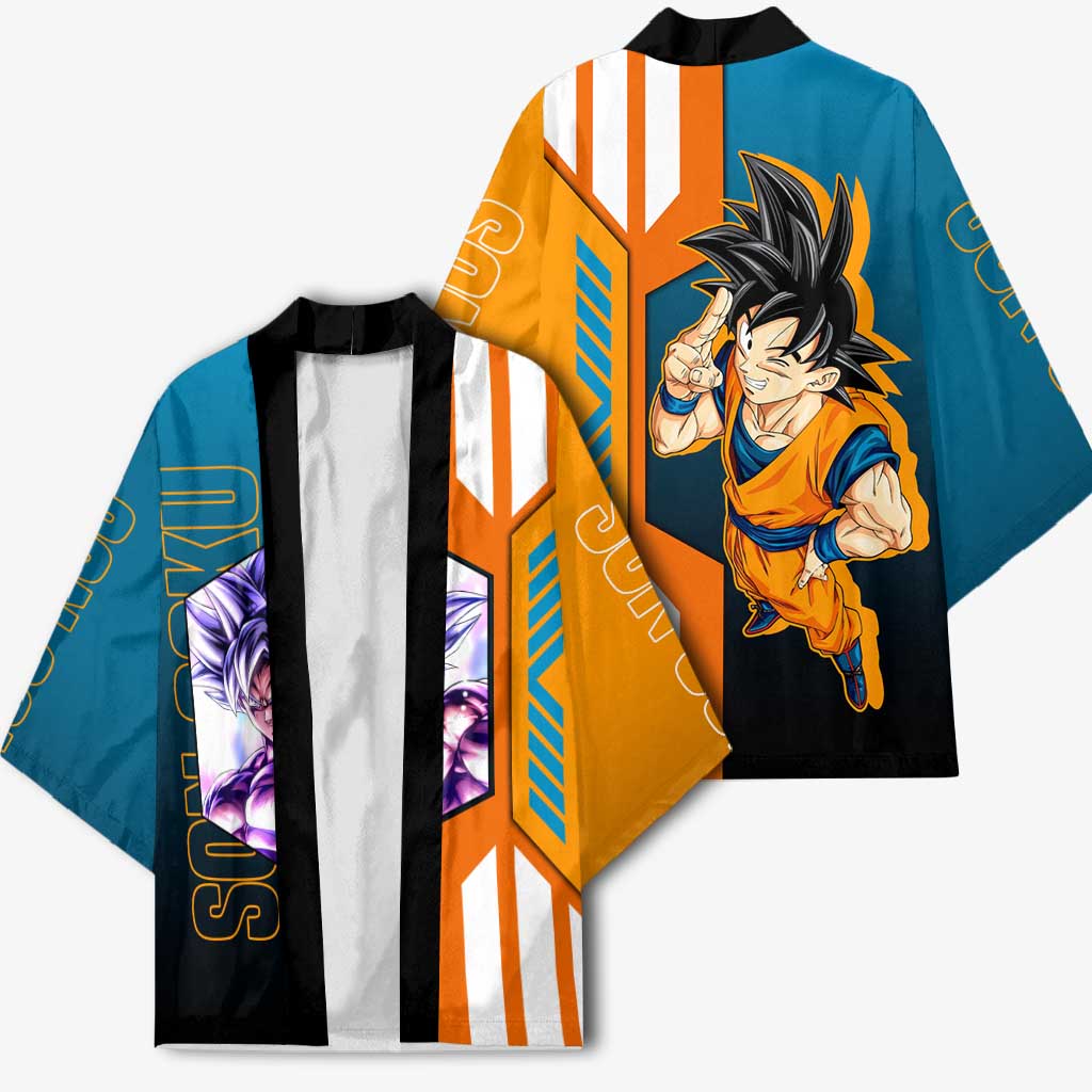 Son Goku from Dragon Ball Kimono with Orange Gi, Power Pose, and Energy Effect Design - The Mazicc