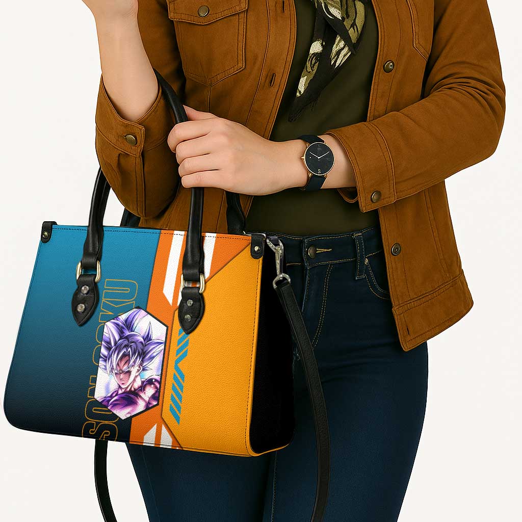 Son Goku from Dragon Ball Leather Bag with Orange Gi, Power Pose, and Energy Effect Design - The Mazicc