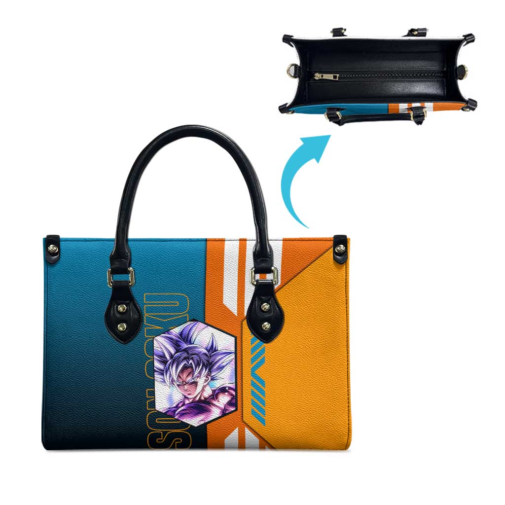 Son Goku from Dragon Ball Leather Bag with Orange Gi, Power Pose, and Energy Effect Design - The Mazicc
