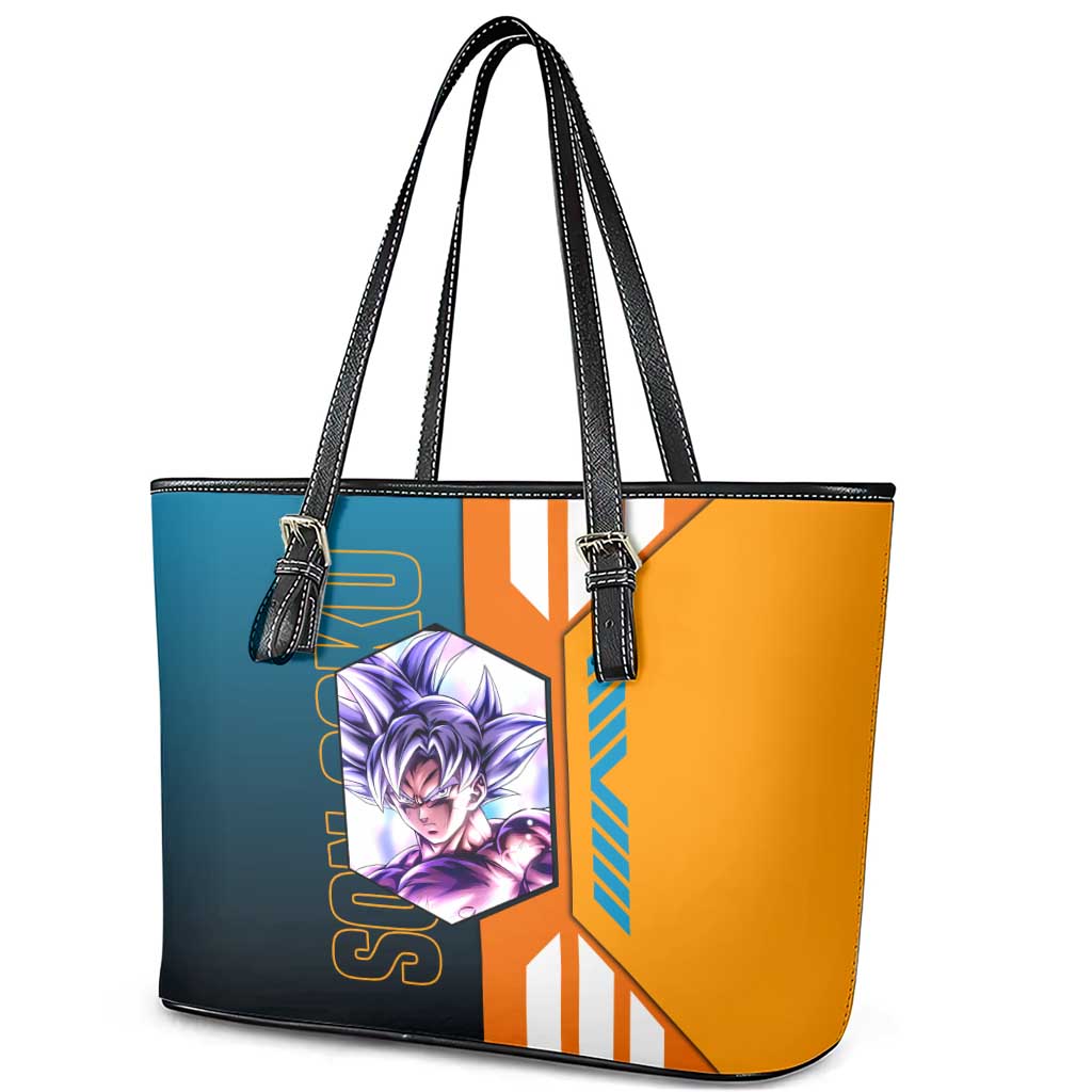 Son Goku from Dragon Ball Leather Tote Bag with Orange Gi, Power Pose, and Energy Effect Design - The Mazicc