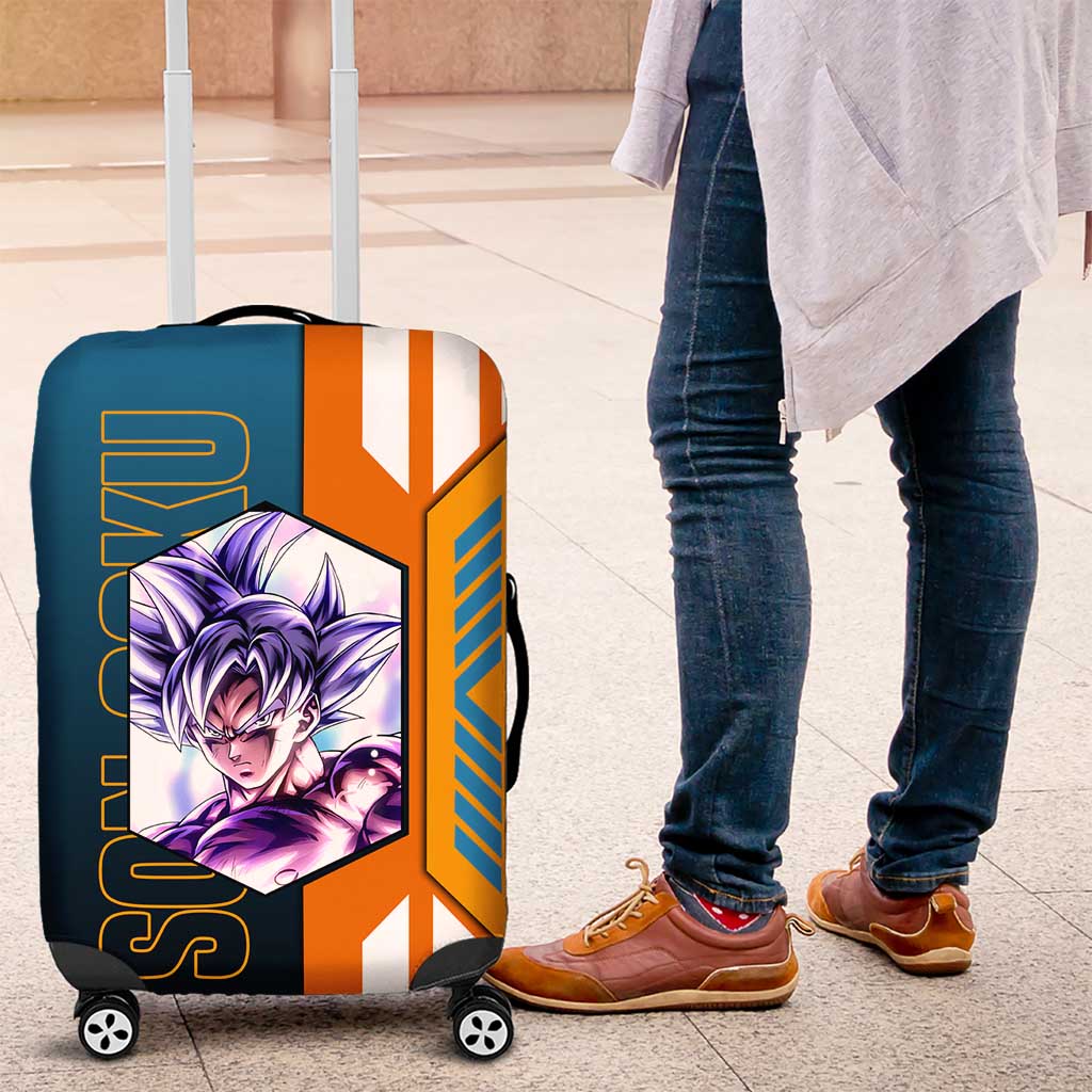 Son Goku from Dragon Ball Luggage Cover with Orange Gi, Power Pose, and Energy Effect Design - The Mazicc