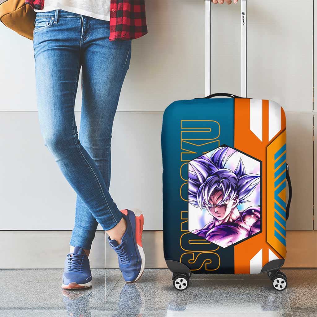 Son Goku from Dragon Ball Luggage Cover with Orange Gi, Power Pose, and Energy Effect Design - The Mazicc