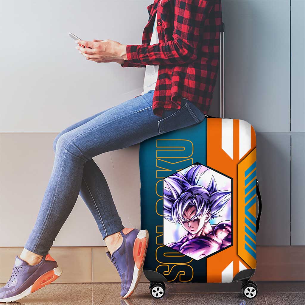 Son Goku from Dragon Ball Luggage Cover with Orange Gi, Power Pose, and Energy Effect Design - The Mazicc