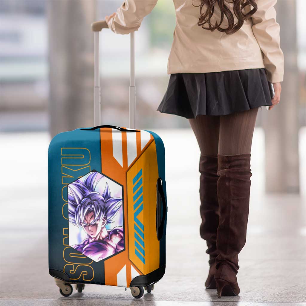 Son Goku from Dragon Ball Luggage Cover with Orange Gi, Power Pose, and Energy Effect Design - The Mazicc